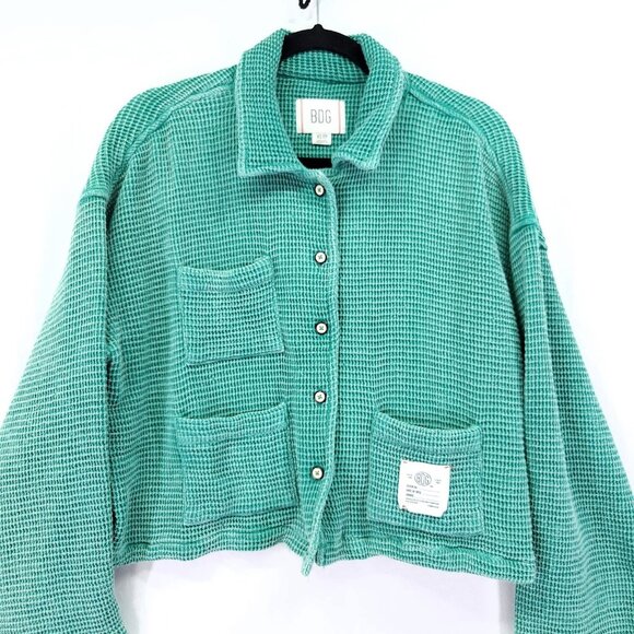 BDG Jersey Chore Waffle Jacket Size XS Oversized Cropped Boxy Button Front - Picture 7 of 13